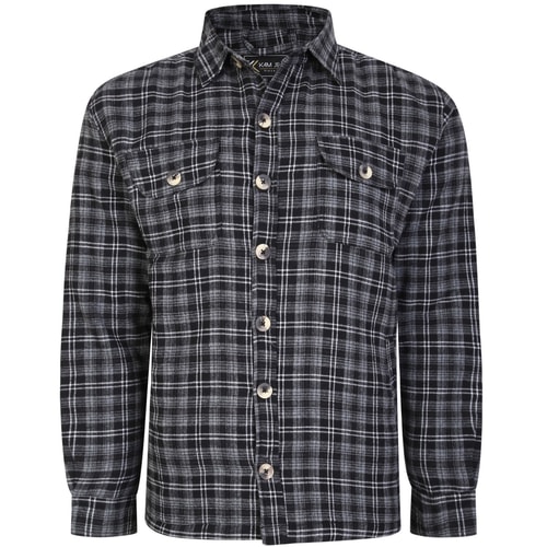 KAM Button Thru Sherpa Lined Shirt Black 